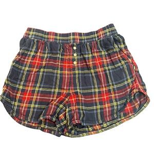 Aerie Navy Red Plaid Flannel Pajama Shorts Small